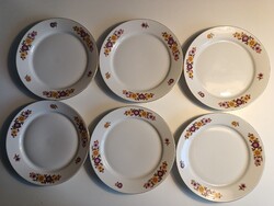 6 db retró Alföldi desszertes tányér (17 cm) - Barna virágos minta