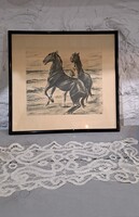 Grafitrajz-kép Max Liebermann: Rising Horses litográfia