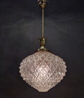 Vintage, hollywood regency réz üveg függőlámpa, ananász, vagy eper forma