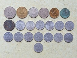Magyarország 21 db Különböző Érme 50 Fillér 1,2,5,10,20 Forint 1950-1991
