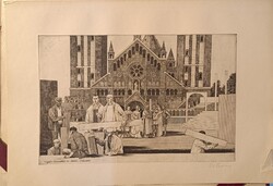 Rékassy Csaba: Szegedi készülődés az ünnepi játékokra rézkarc