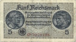 5 reichsmark reichsmarka 1939-45 Németország 7 jegyű sorszám 1.