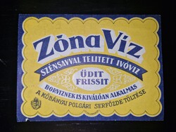 1940 körül, Zóna Víz, ritka szódavizes cimke, Kőbányai Serfőzde