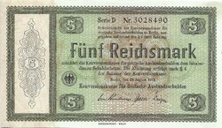 5 reichsmark 1933 Németország Konversionskasse WERTLOS perforáció Fb. nélkül Gyönyörű Ritka