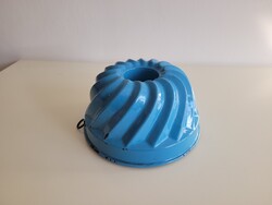 Régi kék zománcos régi cukrász kuglóf sütőforma zománcozott vas kuglófsütő puding forma