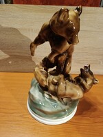 Birkózó medvék Zsolnay porcelán Markup Béla
