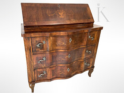 Antik eredeti intarziás neobarokk írószekreter - lenyitható írólapos írókomód