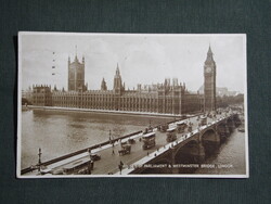Képeslap,Anglia,London,Houses of Parliament,Westminster Bridge,autóbusz ,városi látkép,részlet,1930-