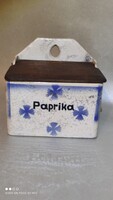 Inscribed Fajans Paprika Container Spice Jar with Wooden Lid