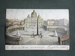 Képeslap,litho,Olaszország,Róma,Piazza di S. Pietro,Szent Péter tér,bazilika,1900-