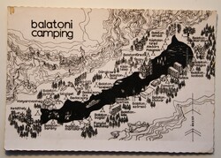 Képeslap, Balaton, camping térkép 1967