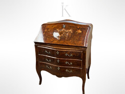 Különleges antik intarziás neo-rokokó írószekreter - lenyitható írólapos írókomód