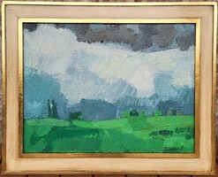 László Batári (1920 - 1997) Storm Clouds, c. Képcsarnok Oil Painting with Original Guarantee!