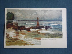 Képeslap,litho,Horvátország,Abbázia,Opatija,Madonetta szobor,Raoul Frank grafika,1900-