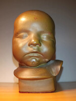 Gipsz csecsemő halotti maszk szignózott DEATH MASK PLASTER Vintage Antique