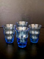Égszínkék üveg egyedi artdeco feles poharak 4 db