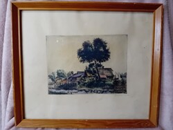 2512/51 Boldizsár István színezett rézkarc - Tanya