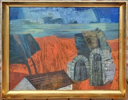 Nagy Tibold (1923 - 1988) Pincék c. Képcsarnokos olajfestménye EREDETI GARANCIÁVAL !