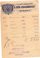 Számolócédula: Divatáruház A Kék Csillaghoz, Szeged. 1914.