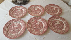 Vidéki jelenetes angol fajansz lapostányér 6 db.