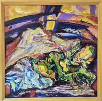 Kántor János: Angyal-Dráma – 60x60 cm festmény, az Esztergomi Vár Rondella Galériájában kiállítva