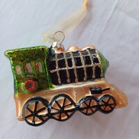 Üveg, kézzel festett vonat karácsonyfadísz