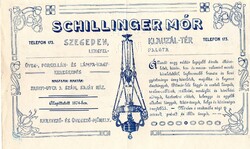 Régi számla, reklám: Schillinger Mór üveg, porcelán Szeged 1910.
