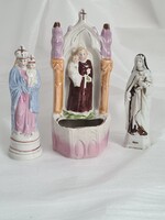 Antik porcelán keresztény kegytárgyak szenteltvíz tartó szobrocska csomag Madonna Gyermek Szűz Mária