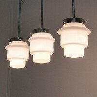 Art deco - Streamline nikkelezett mennyezeti lámpa trió felújítva - különleges krémszínű búra