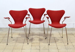 Arne Jacobsen – Fritz Hansen piros karfás székek - 13 db - design, retro, vintage