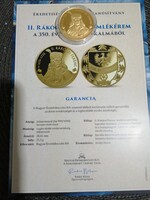 II. Rákoczi Ferenc 350.évforduló emlékére,színarannyal bevont rézötvözet,(Au 999/1000)