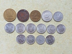 Magyarország 15 db Különböző Érme 10,20 Fillér 1,2,10 Forint 1950-1990