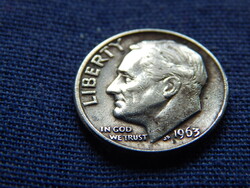 USA Roosevelt Dime (10 Cents) 1963 D. 0.900 ezüst, 2.5000 g