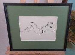 Female Nude Graphite Drawing - Pencil Sketch 48x40 cm Framed