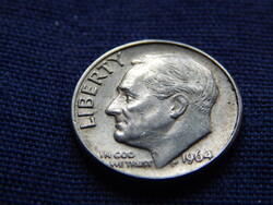 USA Roosevelt Dime (10 Cents) 1964 D. 0.900 ezüst, 2.5000 g