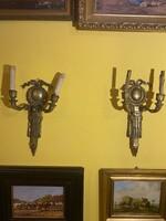 Gyönyörű, aranyozott antik bronz kétágú falikar pár Copf-Empire 37 cm 1,6 kg/db