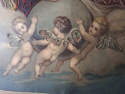 ~1900 La Santísima Trinidad - A Szentháromság antik hímzett nyomat szentkép (63x53cm - ingyen posta)