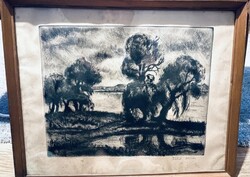 Fehér Ilona Fűzfák a vízparton grafika