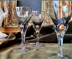 Vintage art deco Bohemia aranyszélű elegáns talpas aperitifes szőlő poharak 3db