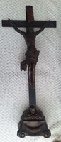 Antik talpas kereszt feszület jézus faragott fa 1850
