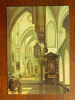 Képeslap NDK/DDR - művészeti, festmény - Emanuel de Witte: Egy katolikus templom belső tere