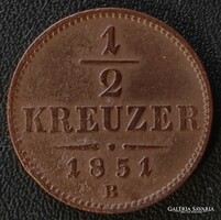 1/2 Krajcár / Kreuzer 1851 B (Körmöcbánya)