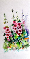 Kovács Anna Brigitta:Mallow floral  -  watercolor painting - Mályva