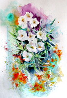 Kovács Anna Brigitta: White florals -  watercolor painting