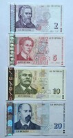 Bulgária UNC bankjegy sor 2-5-10-20 Leva, 1999-2007