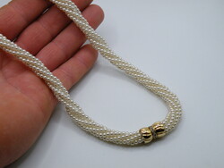 K264 Aranyozott ezüst kapcsos több soros sodrott mintájú gyöngy nyakék nyaklánc