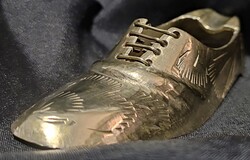 Antik kézműves jelzett réz cipő mokaszin tolltartó hamutartó mini asztal dísz egyedi ritkaság