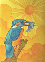 Színes jégmadár festmény (akvarell & színes ceruza)