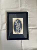 Álomszép Brüsszeli csipke kép páva virágos ágon, finom elegáns darab.