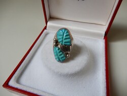 Régi Loyolita Tsattie Zuni ezüst gyűrű valódi Türkiz kövekkel ﻿